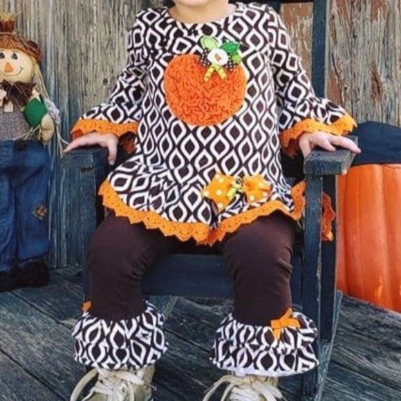 Emily Rose pumpkin patch fall ruffle lace ribbon halloween bell sleeve outfit 8 - Picture 2 of 9